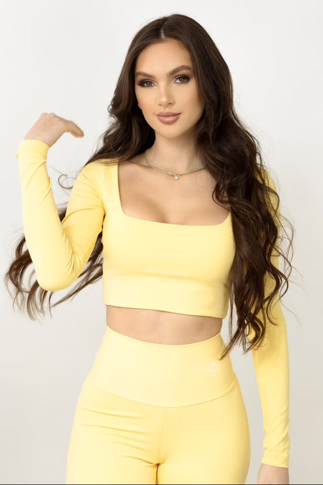 Cropped Manga Longa Gola Reta